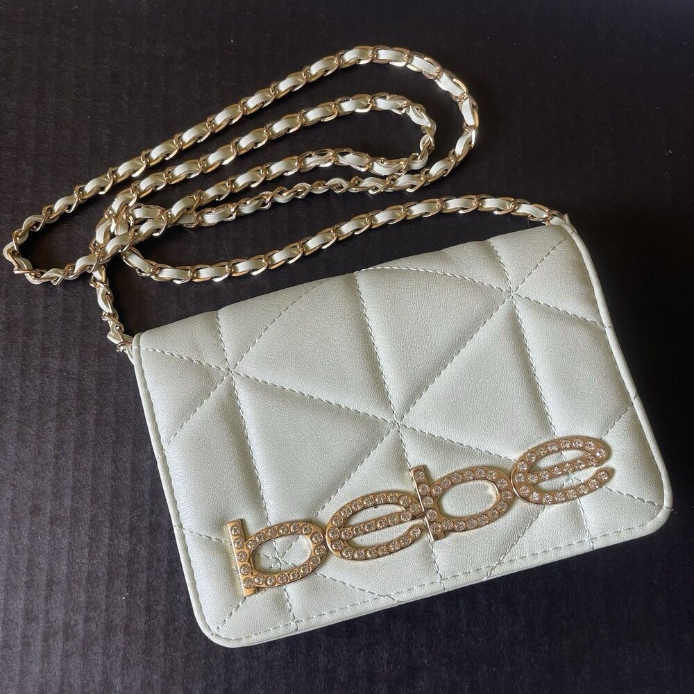 Bebe Zaza Flap Women Light Green Gold Diamond Quilting Design Crossbody Bag